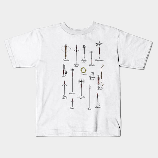 Medieval Weapons Kids T-Shirt by MarceloMoretti90